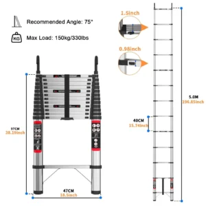 6.2M Telescopic Ladder 20.3ft Extendable Aluminium 150kg FREE DELIVERY (5M-with hook)