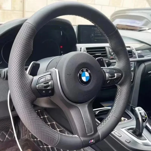s-l1600 (11) Car Steering Wheel Cover for BMW M Sport F10 F15 F16 F20 F21 F25 X1 X3 X5 UK Variation { Black Thread }