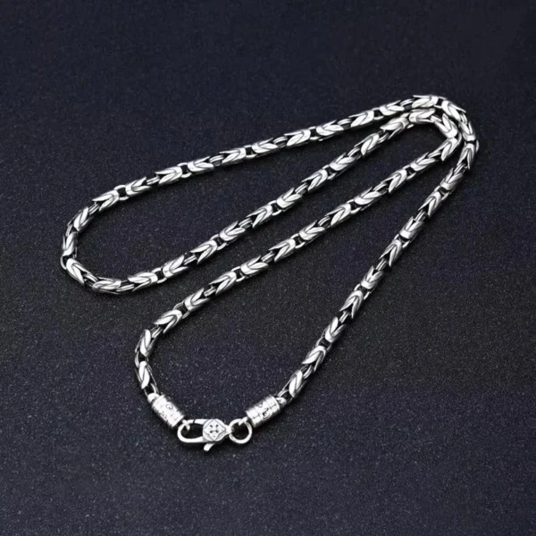 925 Sterling Silver Six Character Mantra Necklace 6mm Thick Retro Men's Chain (Necklace Length: 70 cm)