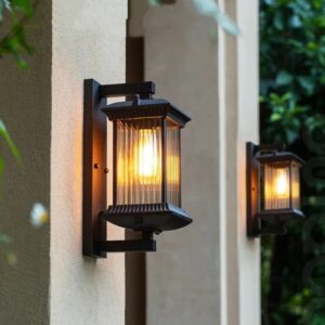 Outdoor Wall Lamp Waterproof Metal Exterior Light Garden Porch Villa AC 90-260V [Emitting Color: Brown]