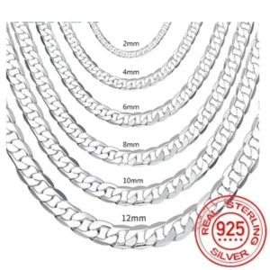 s-l1600 Italian Style Heavy Solid 925 Silver Sterling Curb Chain - For Men, Women & Boys (45cm / 18inch ·Width:: 12mm)
