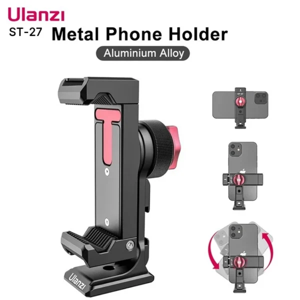 Ulanzi ST-27 Metal Phone Holder Clamp with Cold Shoe Arca 360°Rotatable Tripod M