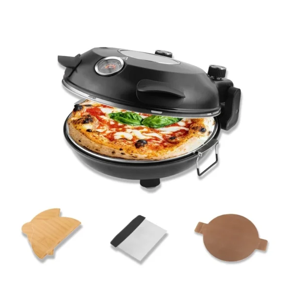 Electric Pizza Oven Maker Stone Plate Portable 1200W Black Cooks Professional
