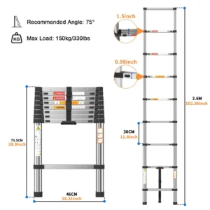 6.2M Telescopic Ladder 20.3ft Extendable Aluminium 150kg FREE DELIVERY (8.5FT-2.6M)