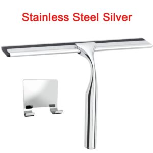 Silicone Shower Squeegee Glass Window Wiper Bathroom Mirror Cleaning Blade   Color::Metal Silver