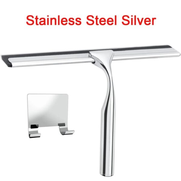 Silicone Shower Squeegee Glass Window Wiper Bathroom Mirror Cleaning Blade   Color::Metal Silver
