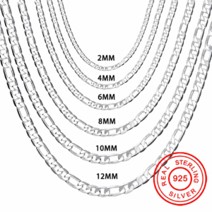 925 Sterling Silver Figaro Chain Necklace Men Women 2-12mm 40-75cm Lobster       variation   (12mm ·Length: 60cm)