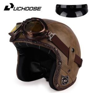 Vintage Retro Open Face Motorcycle Helmet 3/4 Chopper Bike Scooter DOT Style [Color: QZSize:: S]