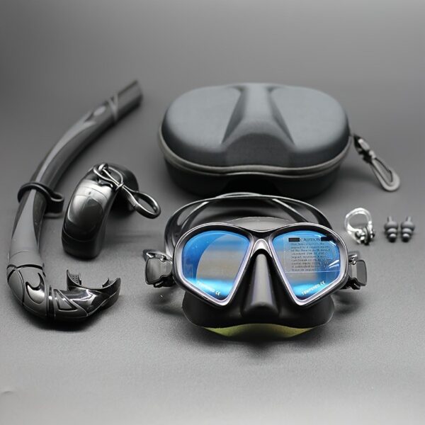 Professional Scuba Diving Snorkel Mask Set Swimming Underwater Anti Fog Adults [Color: Plating Blue 4pcs]