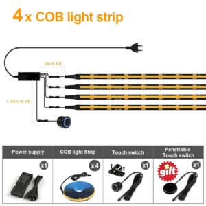 LED Lights For Acoustic Wall Slat Panels Driver Touch Sensor Shelves Modern Home [Color Temperature: Warm White (2700-3500K) ·Lampshade Color: 4PCS LED Light ·Sizes: 2M 6.56FT]