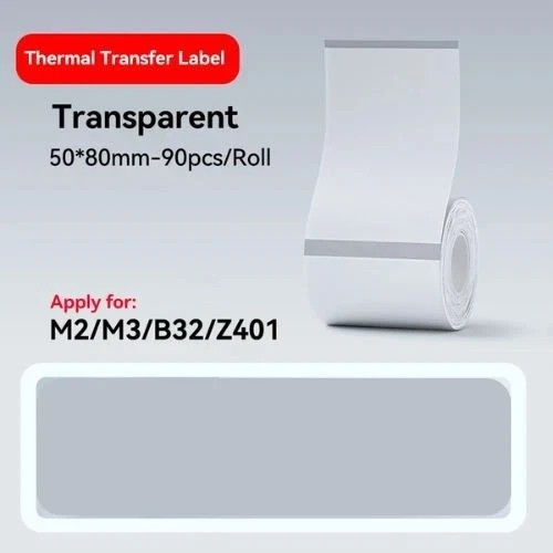 Thermal Transfer Labels for NIIMBOT M2 M3 Printer Sticker Paper 20-50mm [Color: Clear 50x80mm]