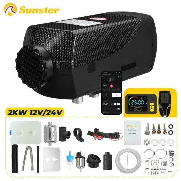 2KW 12V 24V Diesel Air Heater LCD Bluetooth APP Car Heater for Camper Motorhome [Color Name: 2000W 12V 24V]