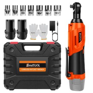 600Nm Electric Cordless Right Ratchet 3/8'' 90 Angle Wrench Power 2x Battery Kit [COLOR orange]